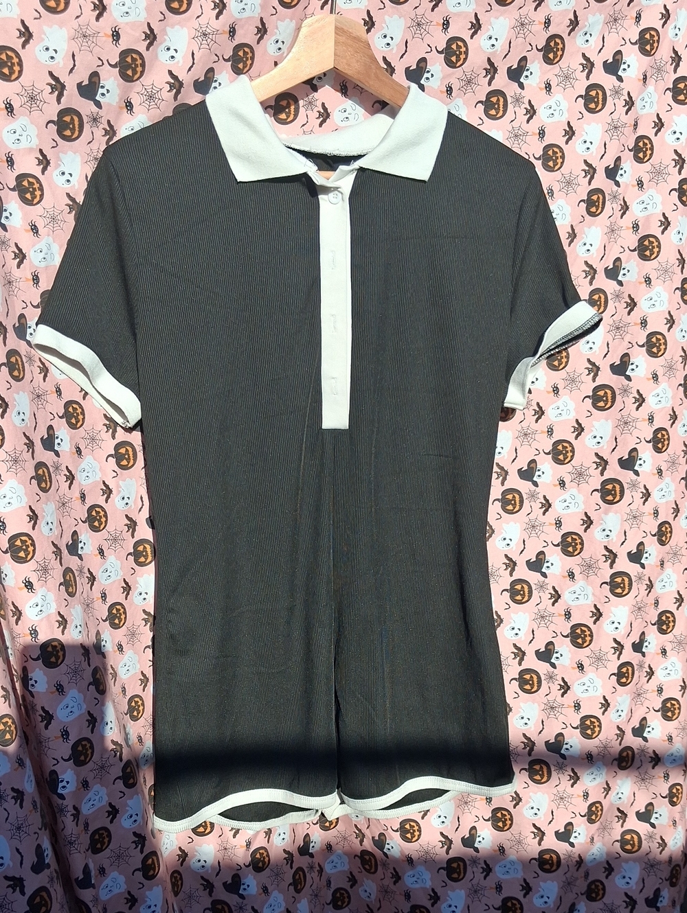 Contrast-Trim Black Polo Romper